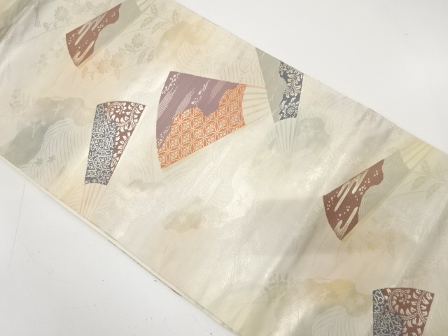 扇に花・古典柄織り出し　名古屋帯